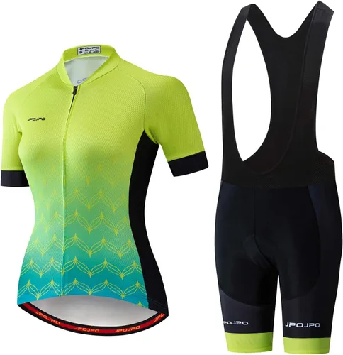 Vista 163 de Camiseta de ciclismo para mujer, manga corta y pantalones cortos de ciclismo acolchados para verano