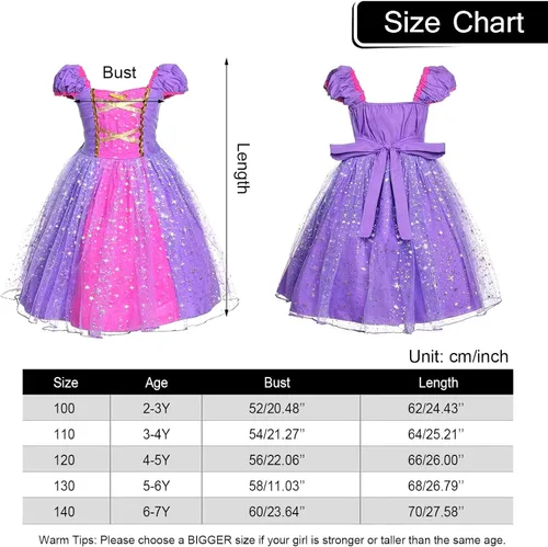 Vista 2 de Acecharming Rapunzel Princess Dress Girls Cosplay Costume Kids Floral Puffy Dresses for Summer Pageant Fancy Dress Up Party