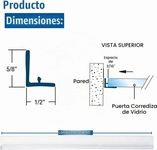 Vista 3 de KC Hardware - Parachoques de sello de jamba en forma de L, sello inferior de puerta de ducha para puertas de ducha de 3/8 y 1/2 pulgadas, 95