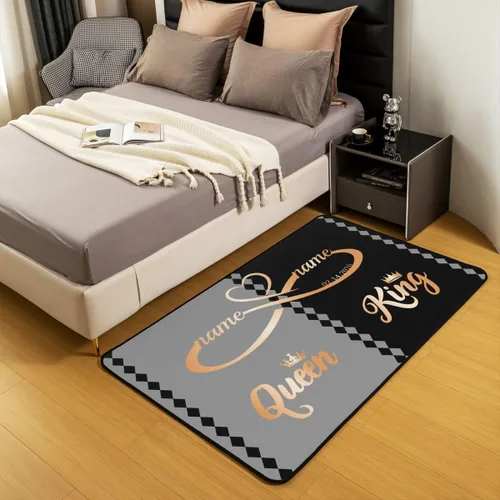 Vista 3 de Erosebridal King and Queen Custom Living Room Rugs 3x5 for Bedroom Romantic Valentine's Day Area Rug for Husband Wife Modern Black Grey His Hers