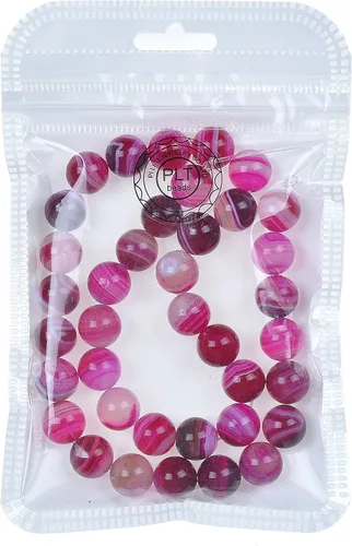 Vista 2 de Perlas sueltas de forma redonda para hacer joyas., fucsia raya ágata, 6MM