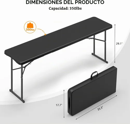 Vista 4 de VINGLI Mesa plegable estrecha de 6 pies, mesa doblada por la mitad, material HDPE de alta calidad y marco de metal resistente, perfecta para bufé