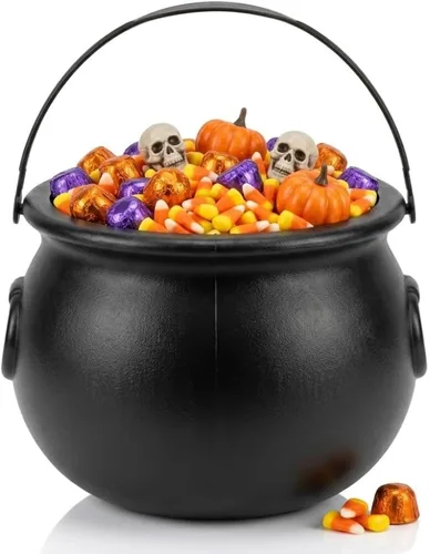 Vista 30 de PMU Caldero de Halloween 6 piezas de 3 pulgadas pequeño de bruja de plástico para caldero negro, para decoración de Halloween