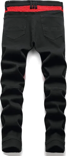 Vista 2 de RXXKKK Jeans clásicos de motociclista con cremallera y ajuste regular para hombre