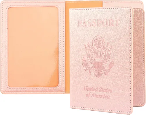 Vista 17 de Funda de cuero para pasaporte - Cartera de pasaporte de viaje para mujeres y hombres, artículos esenciales para el aeropuerto con protector, Negro