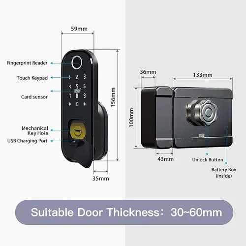 Vista 2 de Cerradura de puerta inteligente con huella dactilar AloveH, aplicación TTLock Entrada sin llave, cerradura de puerta con teclado, IPX5 Cerradura