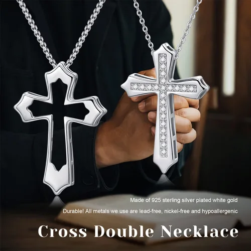 Vista 9 de StoryEtain Cross Necklace for Men Women 925 Sterling Silver Cross Necklace for Men Women Religious Jewelry Christian Baptism Gift