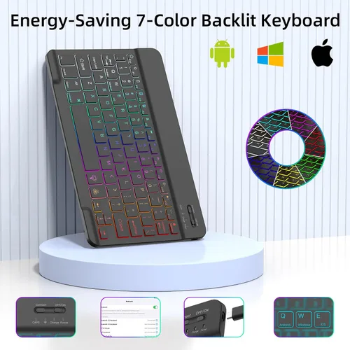 Vista 6 de Funda con teclado inalámbrico retroiluminado para Samsung Galaxy Tab A11+ Plus A9+ Plus 11 Slim Soft TPU+PU Protective Cover Case with Buckle