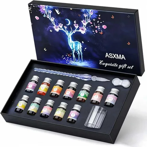 Vista 10 de Juego de regalo de bolígrafos de caligrafía – Kits de caligrafía personalizados para principiantes y profesionales. Bolígrafo de inmersión de vidrio