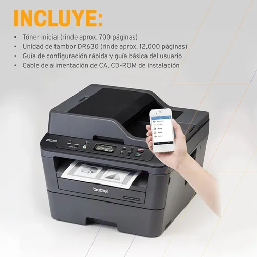 Vista 7 de Impresora láser inalámbrica compacta Brother DCPL2540DW, Negro