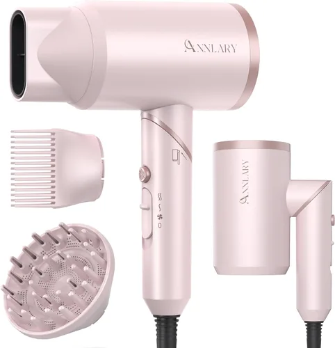 Vista 10 de ANNLARY Secador de pelo con peine Secador de pelo de 1800 W con difusor para cabello rizado Secador de pelo iónico de plasma para control