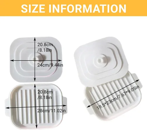 Vista 6 de Olla de tocino para microondas con tapa, bandeja de silicona resistente al calor para microondas con doble oreja, bandeja de horno para hornear