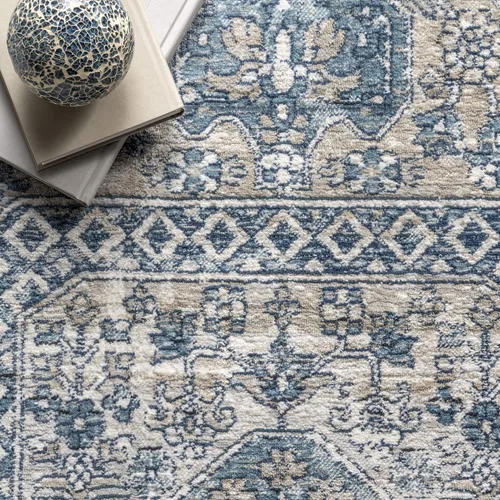 Vista 5 de nuLOOM Westlyn Faded Medallion - Alfombra de área, 9 x 12 pies, color azul