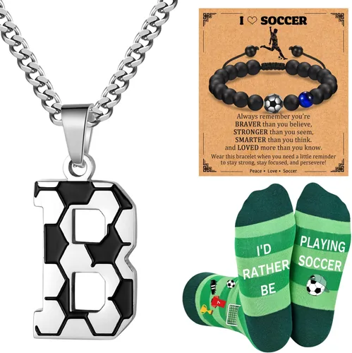 Vista 10 de Soccer Gifts Set A-Z Letter Soccer Necklace for Men Novelty Soccer Socks&Soccer Bracelets for Soccer Lovers