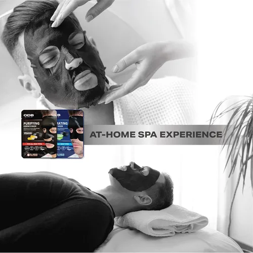 Vista 5 de ODB - Máscara facial de hoja de esencia de carbón para hombres barbudos, paquete de 24 mascarillas faciales hidratantes de aloe y vitamina