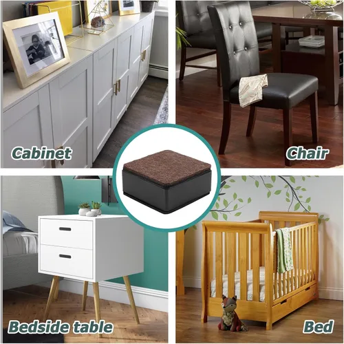 Vista 7 de Muretnze - 8 elevadores de cama autoadhesivos negros para muebles, cuadrados de acero al carbono resistente, elevadores de sofá que añaden 1.181 in