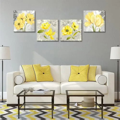 Vista 36 de Wall HDQ Arte de pared de flores para baño, dormitorio, sala de estar, decoración de pared azul y naranja, pintura floral, lienzo impreso, imagen