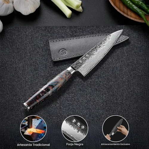 Vista 6 de Cuchillo utilitario japonés de 5.5", acero Damasco VG10 de 67 capas forjado