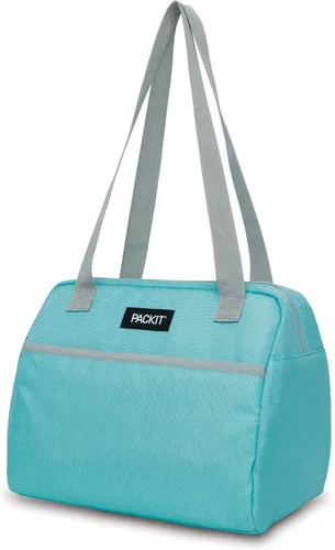 Vista 12 de PackIt® Lonchera Hampton congelable, color negro, fabricada con tecnología ECOFREEZE®, plegable, reutilizable, cierre de cremallera con bolsillo