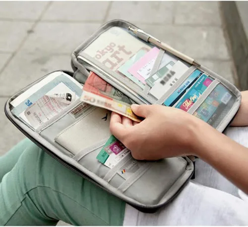 Vista 4 de BESPORTBLE Funda de viaje de lona con cremallera pasaporte cartera titular de la tarjeta de crédito bolsa mujeres hombres al aire libre boleto