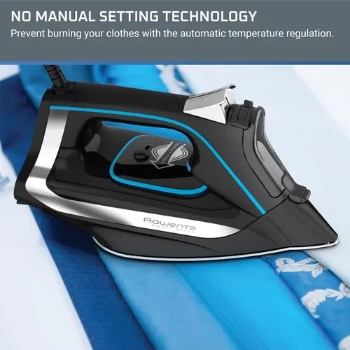 Vista 8 de Rowenta, Plancha de vapor de acero inoxidable Smart Temp para ropa, 380 agujeros de microvapor, planchado de 1725 vatios, apagado automático