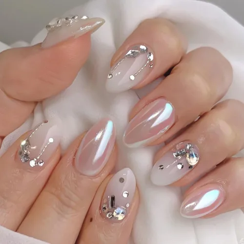 Vista 9 de Uñas postizas medianas a presión con forma de almendra y nude K-Nude