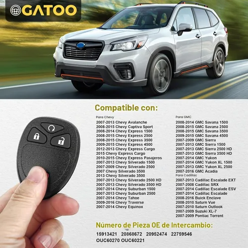 Vista 3 de Mando a Distancia de Reemplazo para Llave Sin Llave Compatible con 2007 2008 2009 2010 2011 2012 2013 Chevy Silverado Suburban Tahoe Avalanche