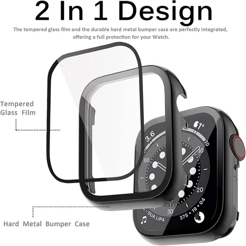 Vista 2 de Miimall Funda de metal compatible con Apple Watch de 1.496 pulgadas, protector de pantalla de vidrio templado, sensible al tacto, antiarañazos, a