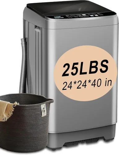 Vista 10 de Lavadora completamente automática de 17.7 libras, pequeña, compacta, portátil, programa de 10 lavados y 8 niveles de agua, lavadora compacta