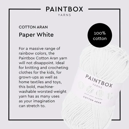Vista 2 de Paintbox Yarns 100% algodón Aran, 50 g (1.76 oz), 85 m (93 yardas) - Lana blanca en cartón para crochet, tejer - Suave, ligera para suéter, ropa