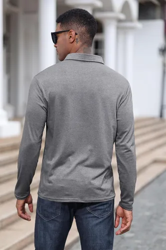 Vista 4 de Polo de algodón clásico de manga larga con botones térmicos y bolsillo para hombre