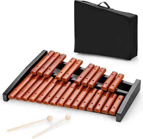 Vista 7 de Giantex Kit de campana de percusión Glockenspiel de 30 notas con estuche de transporte, almohadilla de práctica, soporte de altura ajustable, mazos