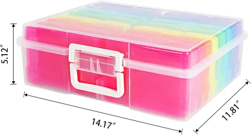 Vista 3 de Estuche de almacenamiento de fotos de 4 x 6 pulgadas con asa, 16 organizadores interiores de fotos, cajas de almacenamiento extra grandes