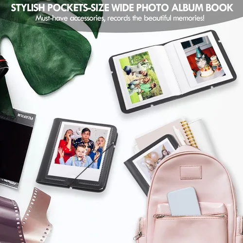 Vista 7 de Álbum de fotos pequeño para cámara instantánea Instax WIDE 400/WIDE EVO, 28 bolsillos, álbum de fotos de cuero retro para Instax Wide 300/200/Pola