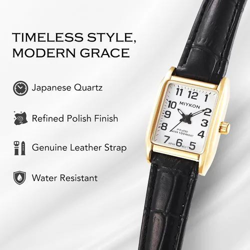 Vista 2 de Miykon Relojes vintage para mujer, pequeño y delicado, reloj cuadrado para mujer con piel auténtica, pulido iónico, luminoso y segundero, vidrio