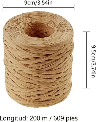 Vista 2 de 200 metros de cinta de papel de rafia para manualidades, cordel de papel de rafia, 7 mm de ancho por 200 metros (Kraft)