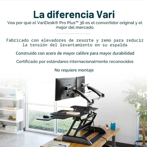 Vista 4 de Varidesk – Escritorio de Pie Altura Regulable – Pro Plus 36, Negro