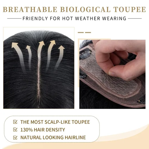 Vista 53 de Hairro Toppers de cabello humano 100% real para mujeres sin flequillo, postizos de cabello real con clip, base de seda transpirable para cubrir