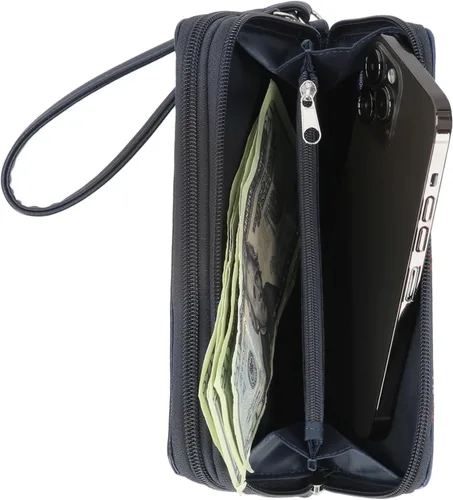Vista 2 de Nautica On The Double Zip Around - Cartera de embrague de piel vegana para mujer con correa de muñeca, En las olas, Pequeña