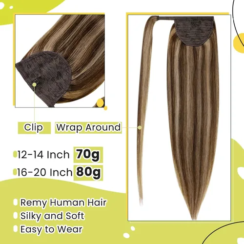 Vista 3 de RUNATURE - Extensiones de cabello humano con cola de caballo, 18 pulgadas, 2.82 oz, #3P12, sedoso B-09-#3P12