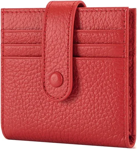 Vista 11 de Cartera delgada para mujer de cuero genuino pequeño plegable titular de la tarjeta de crédito con cremallera moneda bolsa de identificación ventana