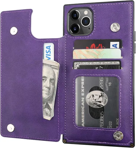 Vista 15 de Bocasal Funda tipo cartera para iPhone 11 Pro con tarjetero para tarjetas de crédito, piel sintética suave premium, función atril, cierre magnético