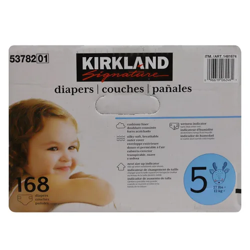 Vista 13 de Kirkland Pañales Signature talla 1 (hasta 14 libras) 192 unidades con toallitas exclusivas para la salud y el aire libre