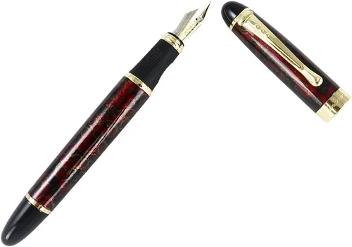 Vista 2 de Pluma Estilográfica Golden Clip Punta Media X450 Con Estuche (Rojo De Lujo Y Dorado)