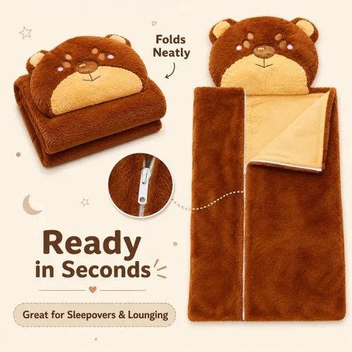 Vista 4 de Saco de dormir para niños, sacos de dormir de animales para niños, niños y niñas. Almohada suave, tapete para la siesta, hora de la siesta