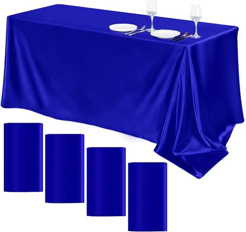 Vista 10 de TURSTIN Paquete de 4 manteles de satén negro de 102 x 58 pulgadas, mantel rectangular de seda brillante, tela suave, decoración de mesa para bodas