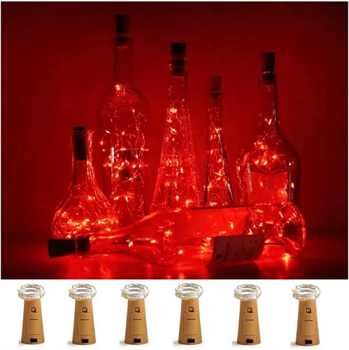 Vista 8 de Luces para botella de vino con corcho, paquete de 6 unidades, funciona con pilas, 15 luces LED en forma de corcho, alambre plateado, miniluces