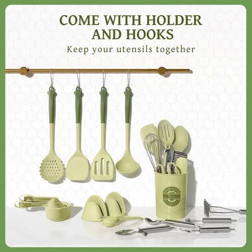 Vista 7 de Kikcoin Juego de 43 utensilios de cocina – Juego de utensilios de cocina de silicona, espátula apta para lavavajillas para utensilios de cocina