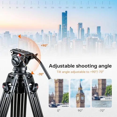 Vista 5 de VILTROX VX-18M - Trípode de video pesado de 74 pulgadas con cabezal fluido