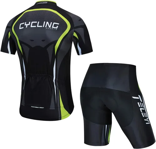 Vista 3 de Ciclismo Jerseys Sets Manga Corta Bicicleta Ropa Trajes Bicicletas Top Hombres MTB Jersey Transpirable Verano Verde Negro 1